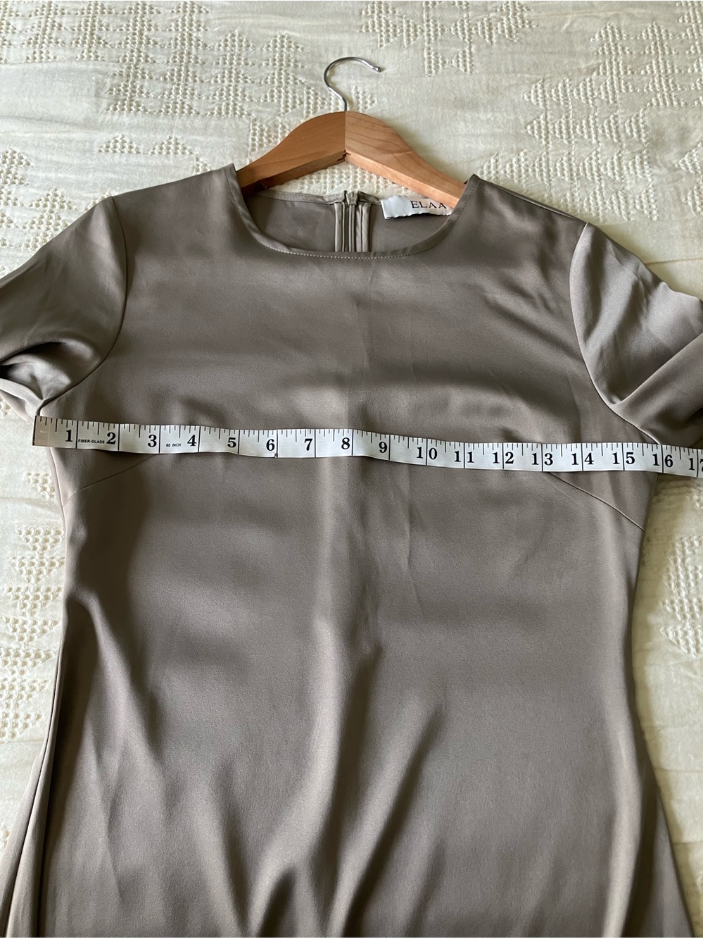 ELAA Muted Olive Green/Taupe Satin Long Sleeve A-Line Maxi Dress Size XXS-XS - Picture 7 of 12